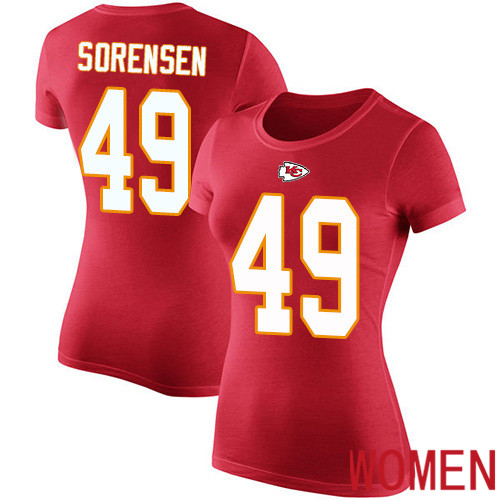 Women Kansas City Chiefs #49 Sorensen Daniel Red Rush Pride Name and Number NFL T Shirt->nfl t-shirts->Sports Accessory